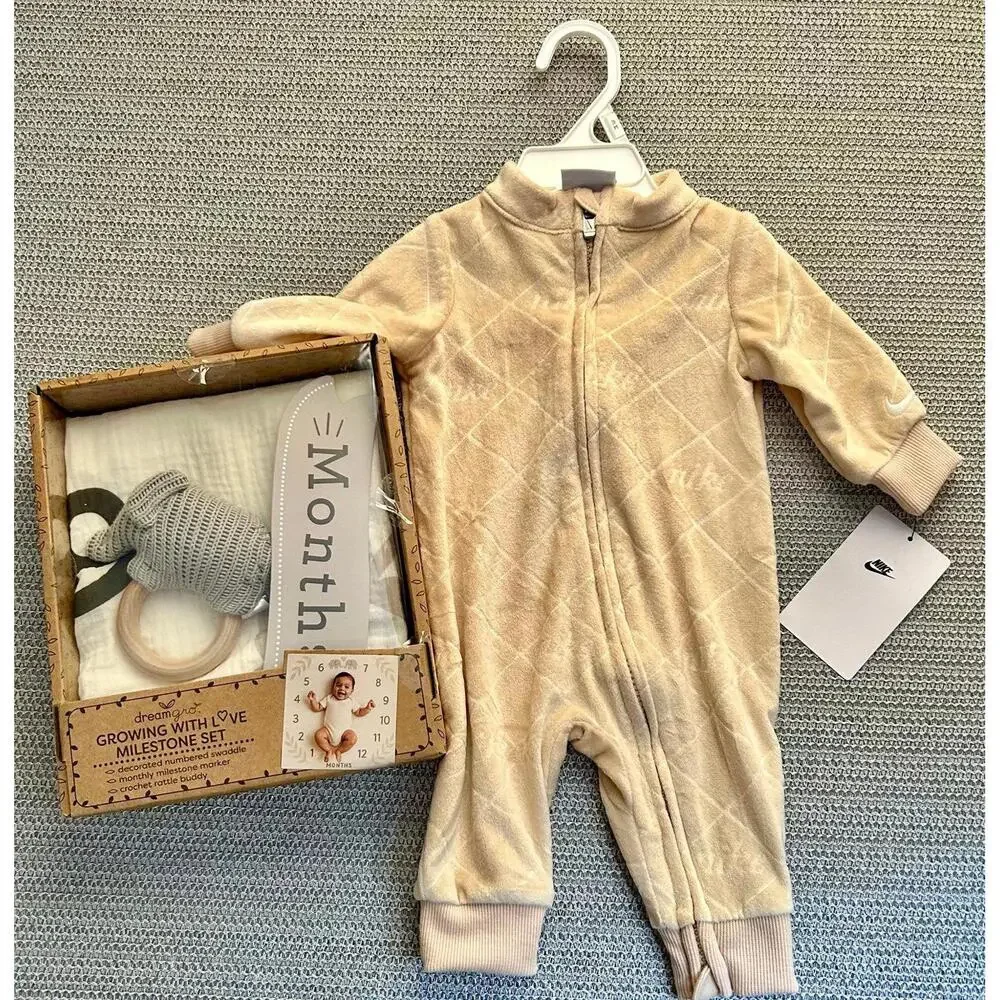 Nike Baby Boy Quilted Footed Sleeper‎ Tan 3M
